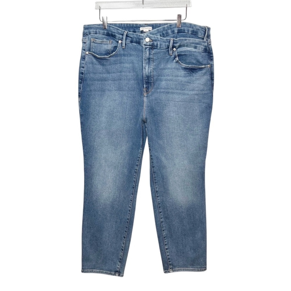 Good American Indigo Classic Slim V Cross Front Women’s High Waist Jeans Sz 22